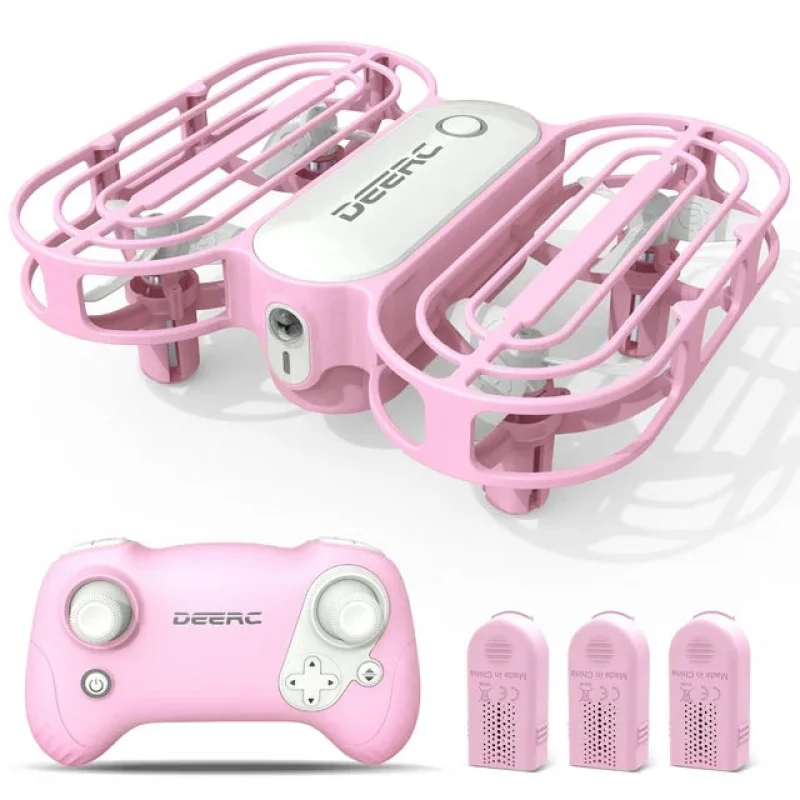 DEERC D11 Mini Drone for Kids, RC Quadcopter with Protective Propeller Frame with Altitude Hold, Emergency Stop and 3D Flips, Great Gift for Kids and Girls, 3 Batteries, Pink