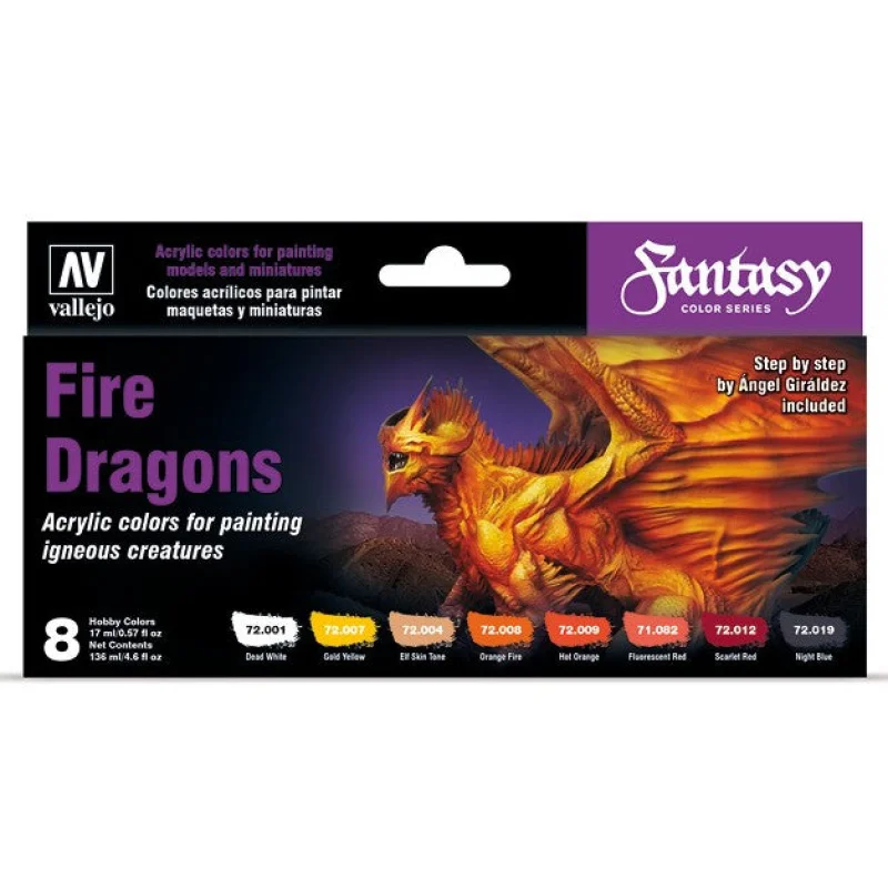 17ml Bottle Fantasy Fire Dragons Game Color Paint Set (8 Colors)