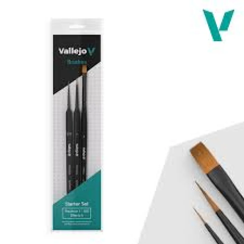 VALLEJO Starter Synthetic Brush Set: Precision Round 3/0 & 1, Effects Flat 4