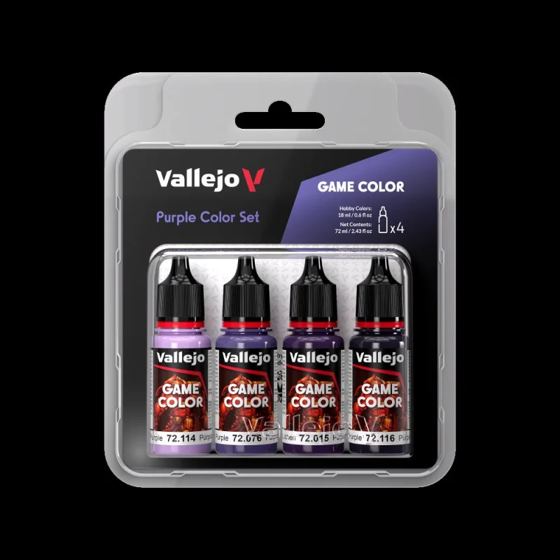 VALLEJO18ml Bottle Purple (Base, Shadow, Light) Game Color Paint Set (4 Colors)